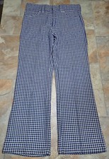 Vintage 70s Flare Bell Bottom Gingham Check Hippie Pants 29x25 For Repair/Parts