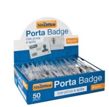 Porta Badge in PVC Rigido Trasparente con Pinza e Spilla Box 50 Pezzi Nikoffice