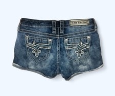 Rock Revival Jeans Betty Sequins Leather Inserts Easy Shorts 27