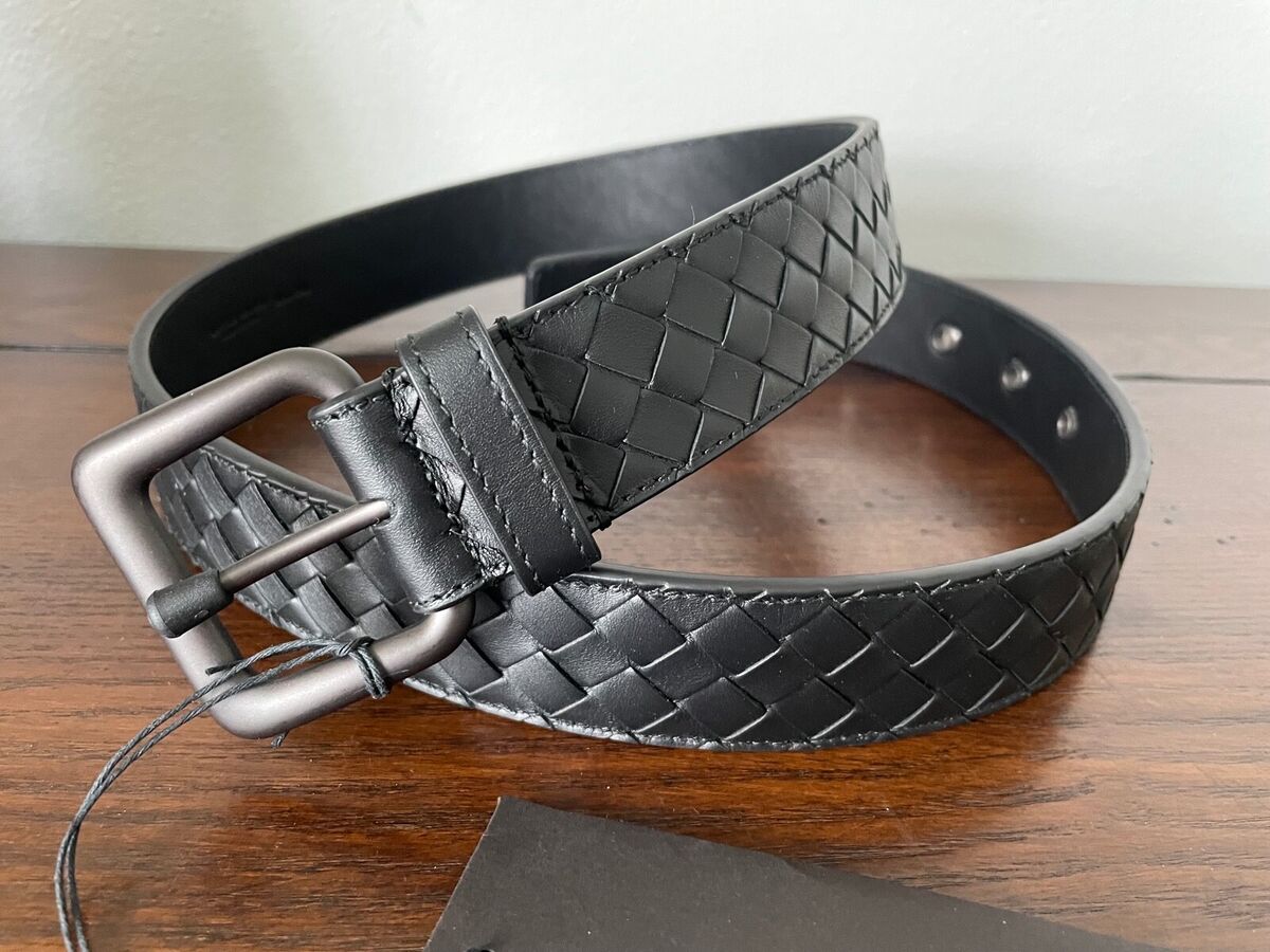 Bottega Veneta Intrecciato Calf Leather Men's Black Belt Bottega Veneta Intrecciato Calf Leather Men's Black Belt