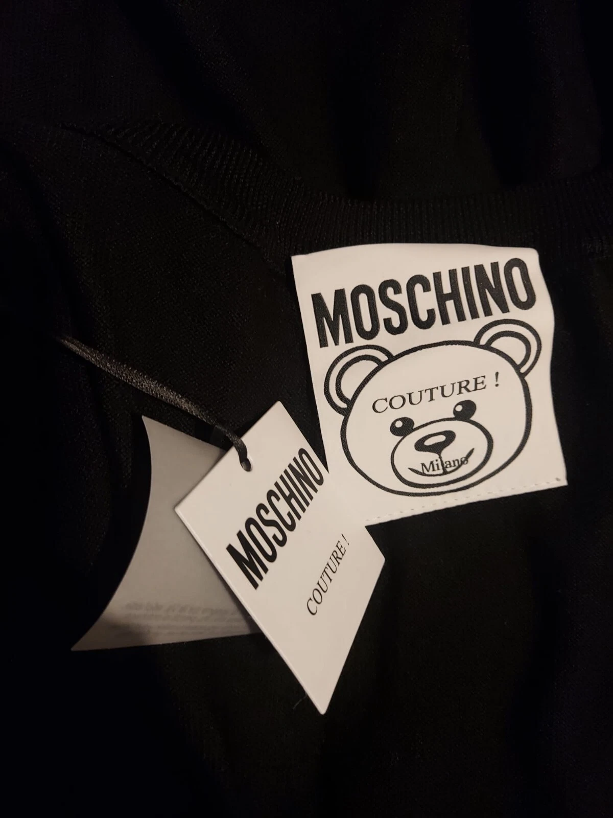 MOSCHINO COUTURE Mini abito nero in maglia di lana con orsetto XS