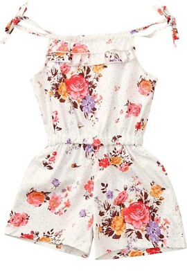 Kids Clothes Jumpsuits Outfits Sleeveless Flower Print Romper Jumpsuit Size 110