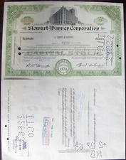 Stock certificate Stewart-Warner Corporation Less Than 100 Shares 1940s-1960s