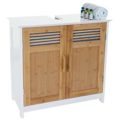 Waschbeckenunterschrank Badschrank HWC-A85, Bambus, 60x60x30cm weiß