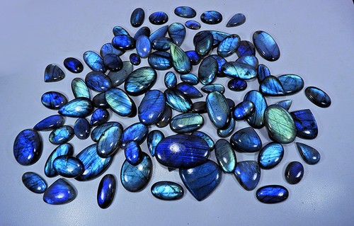 Lotto 19 pz flash blu naturale labradorite forma mix cabochon pietra preziosa cabochon 500 cts - Foto 5 di 8