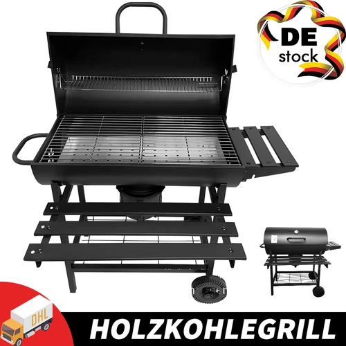 Grillwagen Holzkohlegrill Mit Deckel und Ablagen Temperaturanzeige Gartengrill