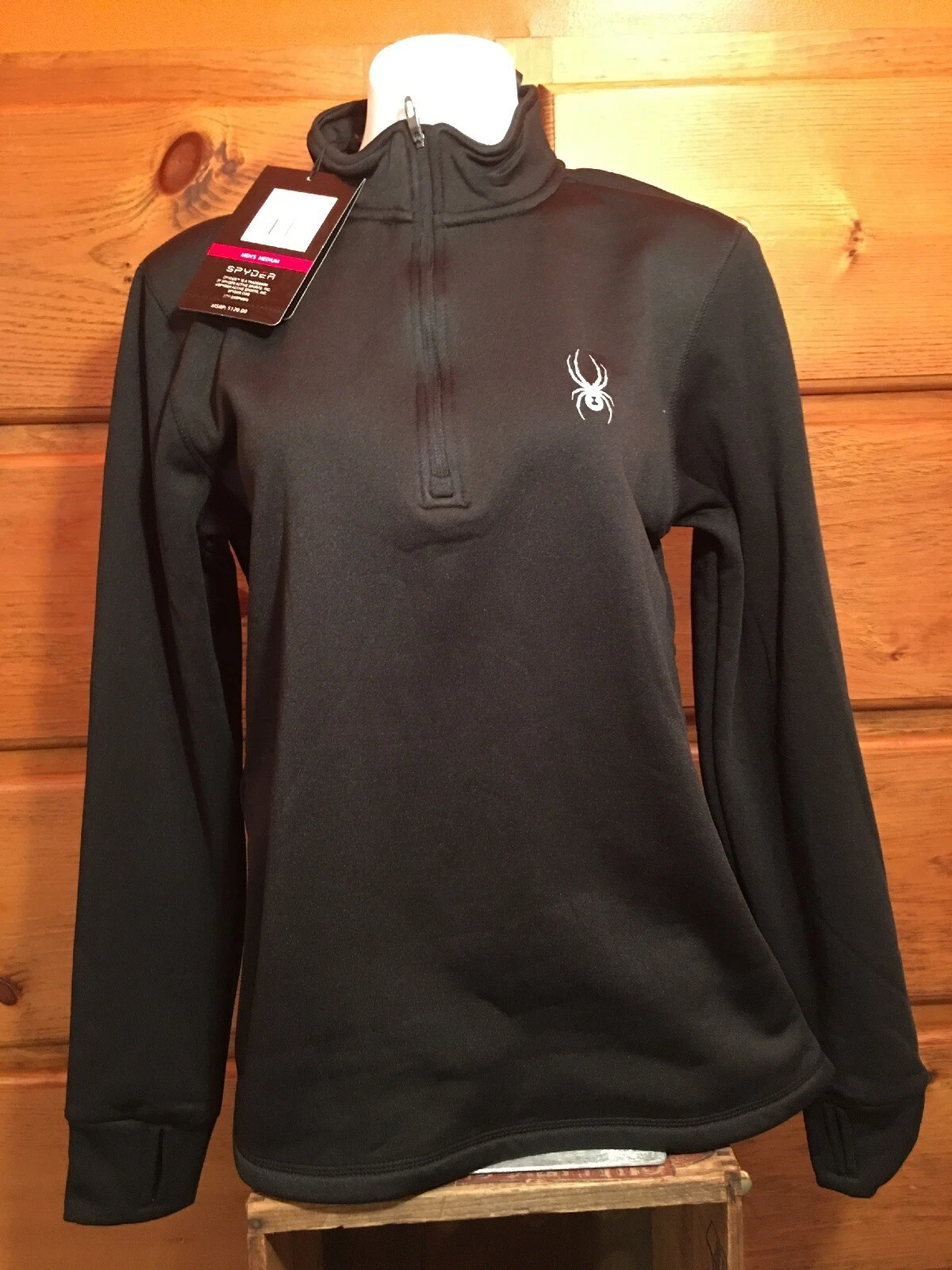 Spyder Jacket Mens Size Med Fleece Lined 1/4 Zip Black NWT MSRP $120 FREE SHIP