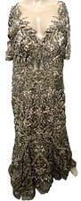 6,000 Stephen Yearick Crystal Bead Embroidered Long Gown Evening Dress US 12 14
