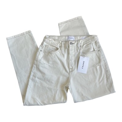 NEW FRAME Cream Off-White Le Original Ripped Straight Leg Jeans (SIZE ...