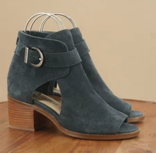 Sole Society Womens Tracy Sandals Booties Blue Suede Block Heel Peep Toe 8.5M