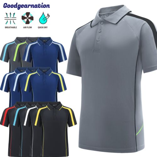 Mens Short Sleeve Polo Shirts, Golf Casual Sport Contrast Breathable Collared T - Picture 24 of 52