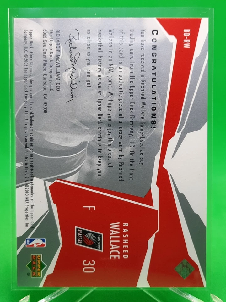 Rasheed Wallace 2003-04 Upper Deck Black Diamond Jersey #BD-RW NBA Blazers - Image 2 of 2