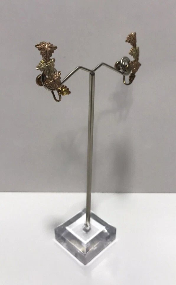 12K Black Hill Yellow Gold Fall Leaves Sterling Screw Back Earrings - Image 2 of 4