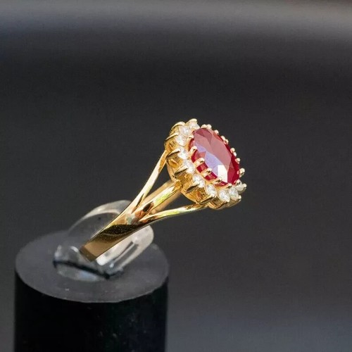 3.25 Ct Oval Cut Natural Ruby & Diamond Wedding Ring 14K Yellow Gold Finish - Picture 5 of 9