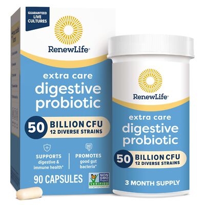 Renew Life Extra Care Probiotic 90 Capsules 50 Billion Live Cultures