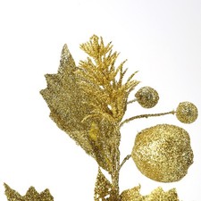 6-Pack 23cm Gold Glitter Christmas Sprigs With Berries