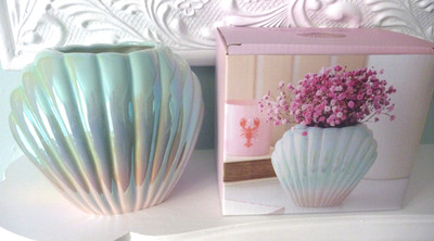 Irisierende Muschel Blumenvase Keramik Pflanzenform Halter 3D blau irisierend Spaß