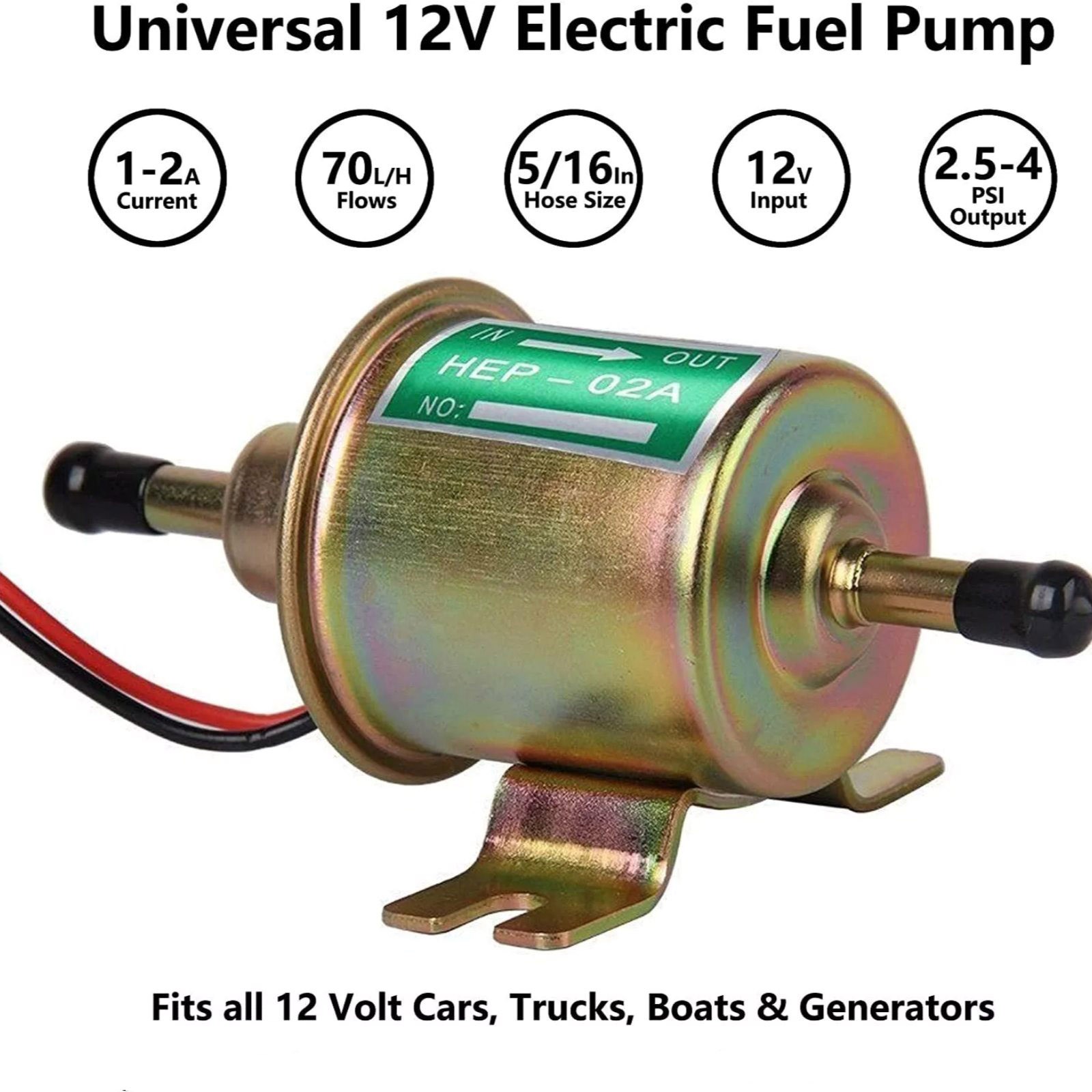 2.5-4PSI Inline Electric Fuel Pump HEP-02A Fits All 12V Car Truck Boat Repair thumbnail 11