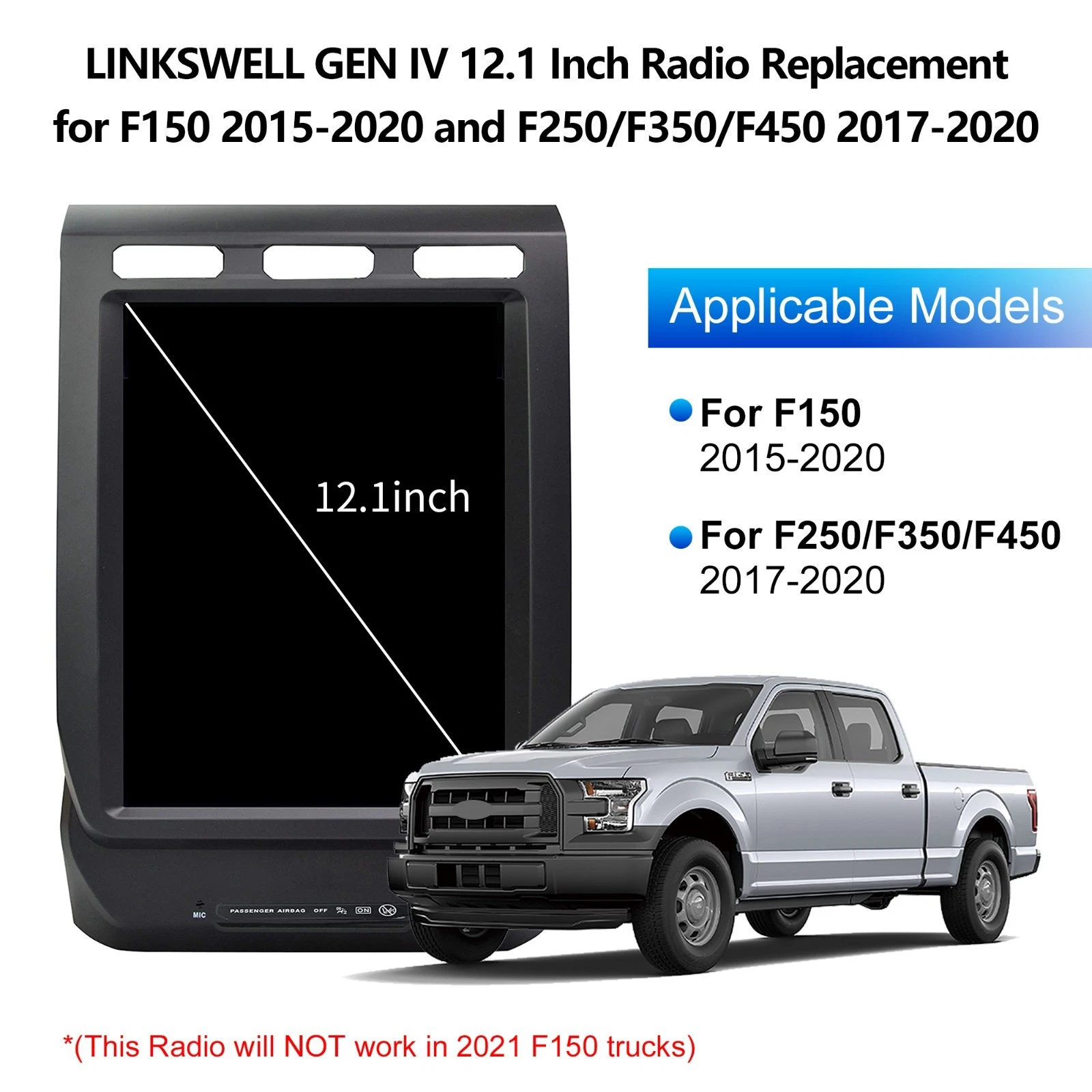 LINKSWELL Touch Screen Car Radio for Ford F-150 2015-2020 Super Duty 2017-2022 - Picture 4 of 14