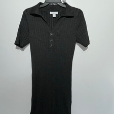 Liz Claiborne Women's Charcoal Gray Ribbed Knit Short Sleeve Bodycon Dress Large
