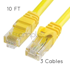 3x 10FT CAT6 Cable Ethernet Lan Network CAT 6 RJ45 Patch Cord Yellow NEW