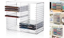 Stackable Clear Plastic CD Organizer with Rubber Feet  Rectangular Jewel