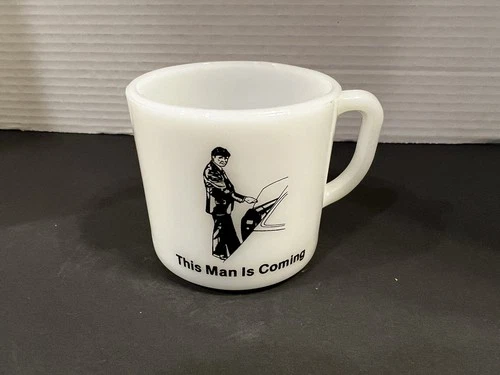 Vtg-This Man is Coming-Anchor Hocking White Milk Glass Diner Style Coffee Cup