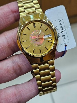 Seiko 5 Automatic Gold Dial Gold Watch Day Date 21 Jewels Japan