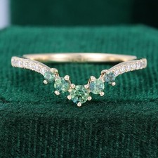 Lab Green Sapphire Hidden Halo Engagement Ring Round Shape Sterling Silver Band