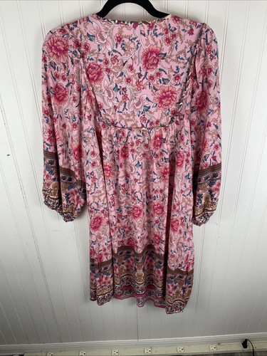 Vestido Campesino Floral Rosa Boho Sin Marca Talla-Grande Cuello en V Con Borla Corbatas - Imagen 10 de 14