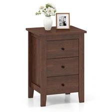Nightstand End Beside Sofa Table Cabinet w/ 3 Drawers Bedroom Furniture Brown