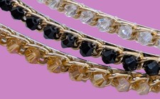 Sparkly Black Clear Champagne Crystal Beads  Gold Tone Chain Headbands Set of 3
