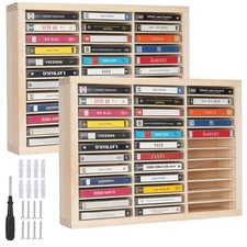 2 packs Wooden Cassette Tape Storage Rack Holder 72 Slots Audio Tape Organize...