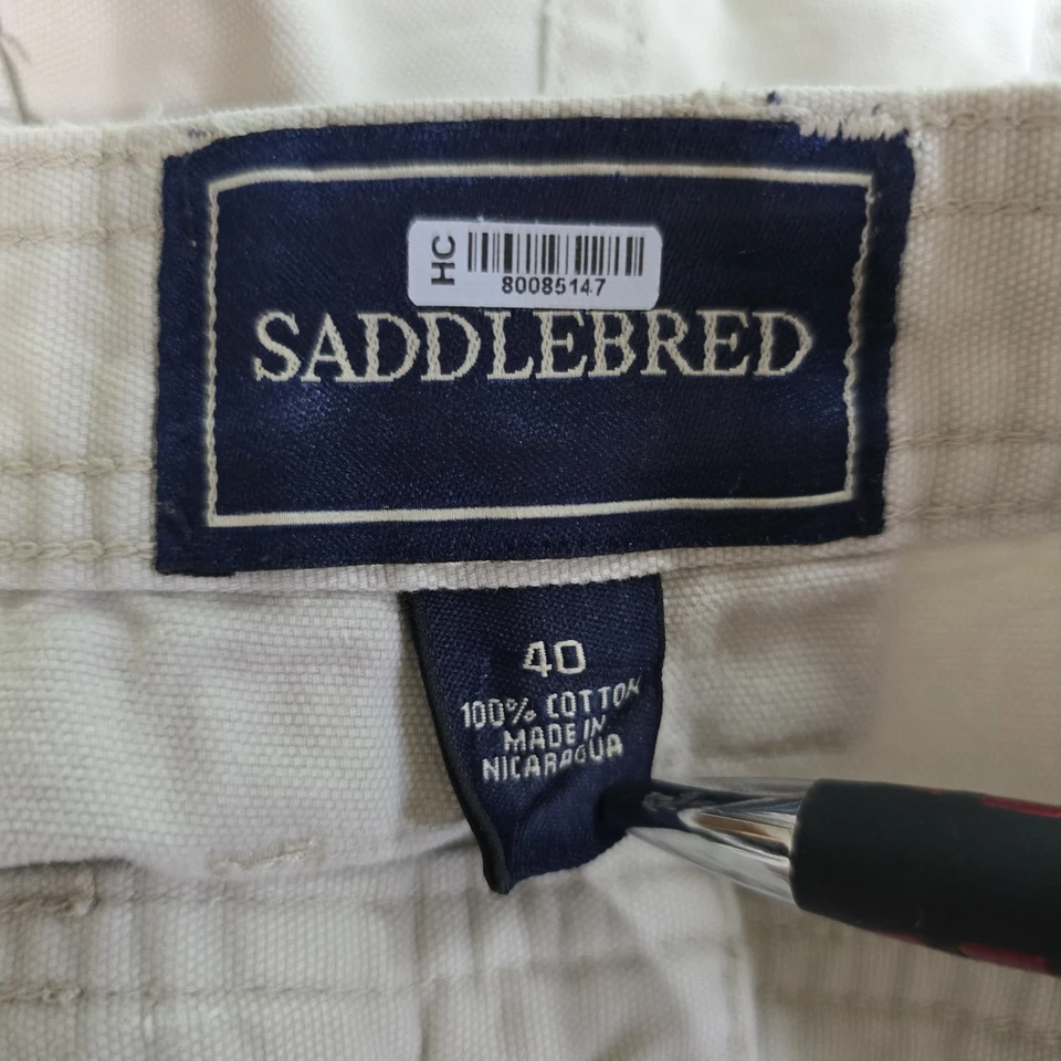 Pantalones Cortos Carpintero Saddlebred Para Hombre 40 Beige Blanco Bolsillos Frente Plano Foto 3 de 4