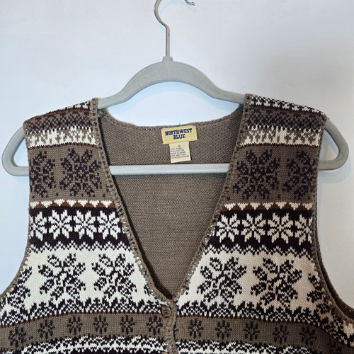 Maglione Vintage Gilet Taglia S Marrone Floreale Nord Ovest Blu Cottagecore Grannycore - Foto 2 di 7