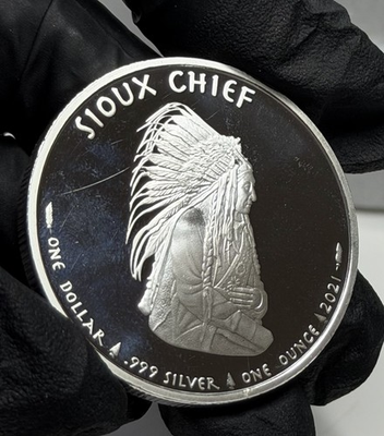 #ad SIOUX CHIEF OGALA LAKOTA 1oz. SILVER ART ROUND .999 2021 $99.95