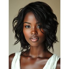 13x4 Black Human Hair Lace Front Curly Bob Wig With Bangs Natural Hair For Women