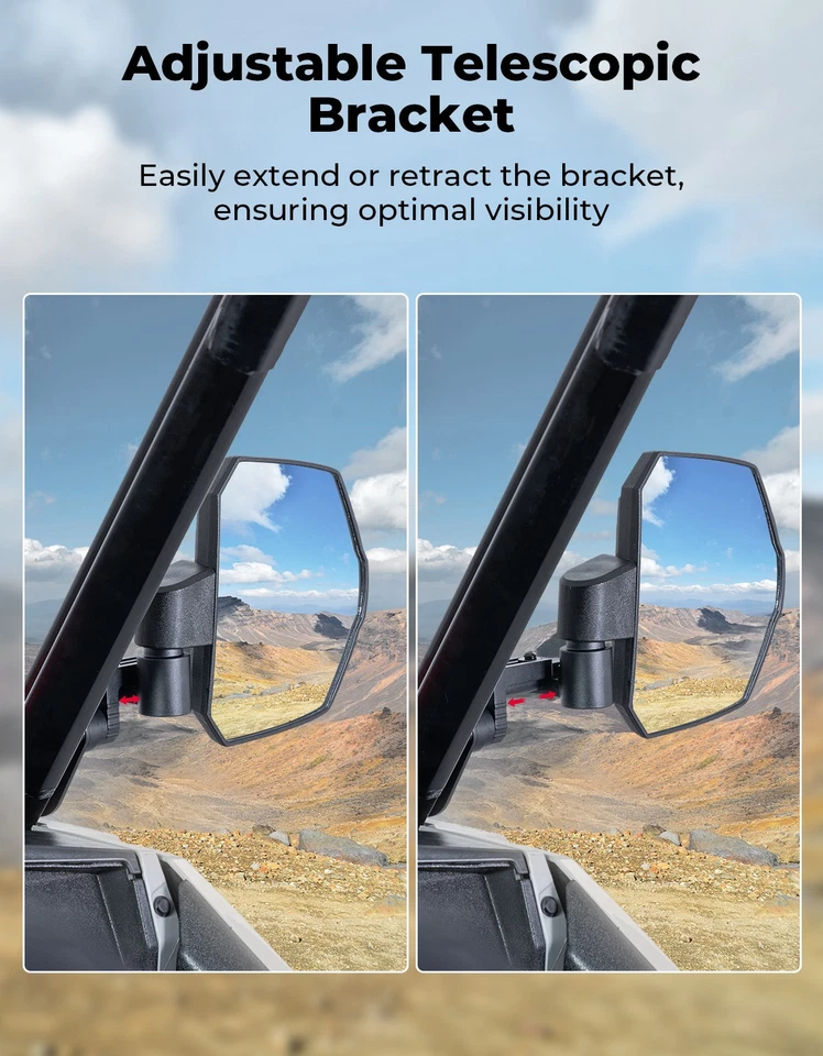 Espejos retrovisores laterales grandes KEMIMOTO UTV para Polaris General 1000/XP 4 1000 2016-2025 nuevos Foto 4 de 4