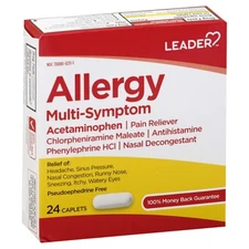 Leader Allergy Multi-Symptom Acetaminophen Pain Reliever Caplets 24 Ct Pack of 9