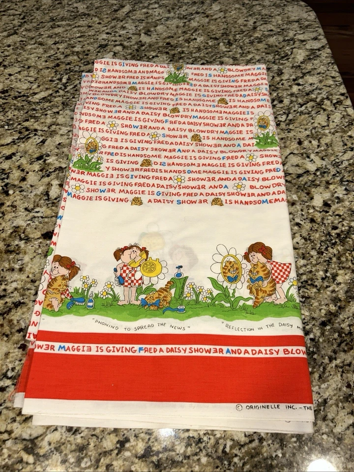 VTG Whimsical World Barbara Alexander FABRIC Daisies Border Words 45"X76" RARE - Image 2 of 4