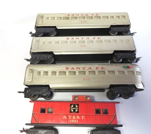 Marx Tin El Capitan 3152 & 3197 Santa Fe Train 3 Car Passenger Set & Tin Caboose