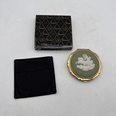 Vintage Stratton England Powder Compact with Green Wedgwood Jasperware Chariot