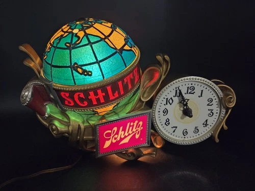 Vintage 1976 Schlitz Beer Globe Motion Back Bar Sign Clock Spin Motion