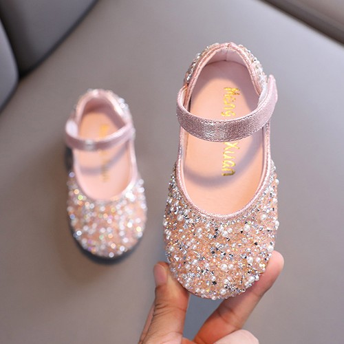 Summer Girls Dance Shoes Show Princess Shoes Round Toe Pearl Rhinestone Sequins - Picture 27 of 32