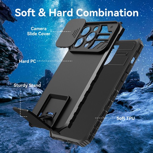 For iPhone 16 15 14 Pro Max Plus 13 12 11 Case Slide Lens Camera Kickstand Cover - Picture 4 of 20