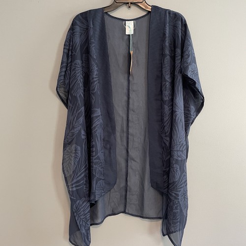 Kona Sol Beach Cover Up Size XL Womens Blue Tropical Floral Kimono Top Open New - Picture 9 of 10