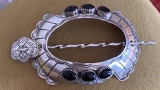 Vintage Nice Navajo sterling silver Onyx Hair Barrette Clip Stamped