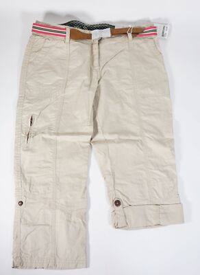 S.Oliver Flare Hipster Waist Cargo Women's Pants Jeans Beige with Belt Size 36