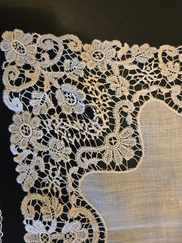 Antique LOT Wedding Handkerchiefs Embroidered Lace Linen White on White - Afbeelding 5 van 7
