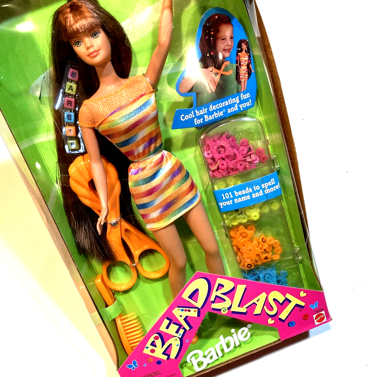 Bead Blast Barbie Reddish Brown Long Hair Doll 1997 Mattel 18890